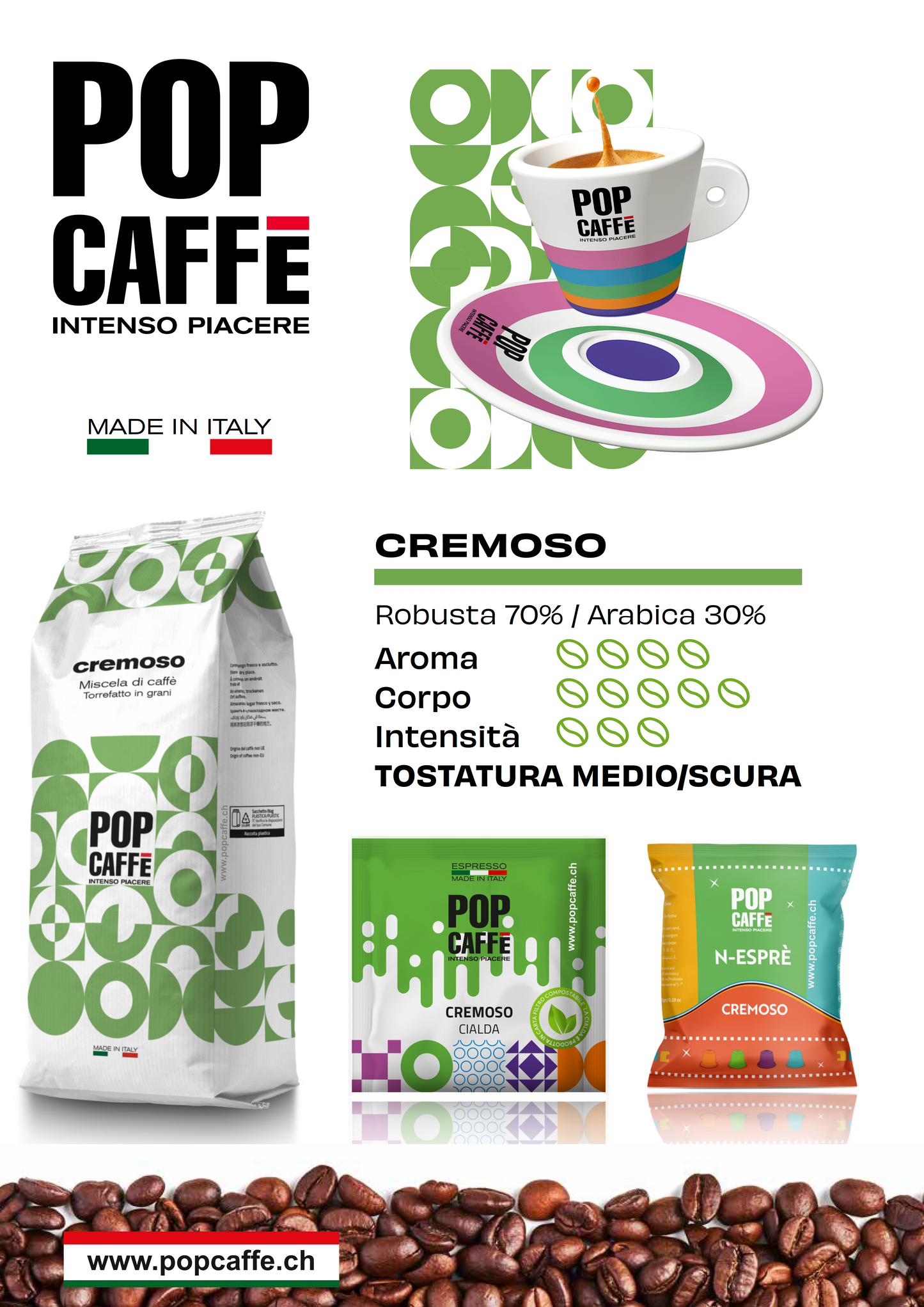 Aus der Verbindung ausgewählter Kaffees aus Südostasien und erlesener Arabicas aus Brasilien entsteht Cremoso: eine harmonische Mischung mit vollmundigem, zugleich feinem Charakter, die intensive Aromen, einen Nachgeschmack von gerösteten Mandeln und eine markante, süsse Note vereint. Die perfekte Mischung für jede Pause.