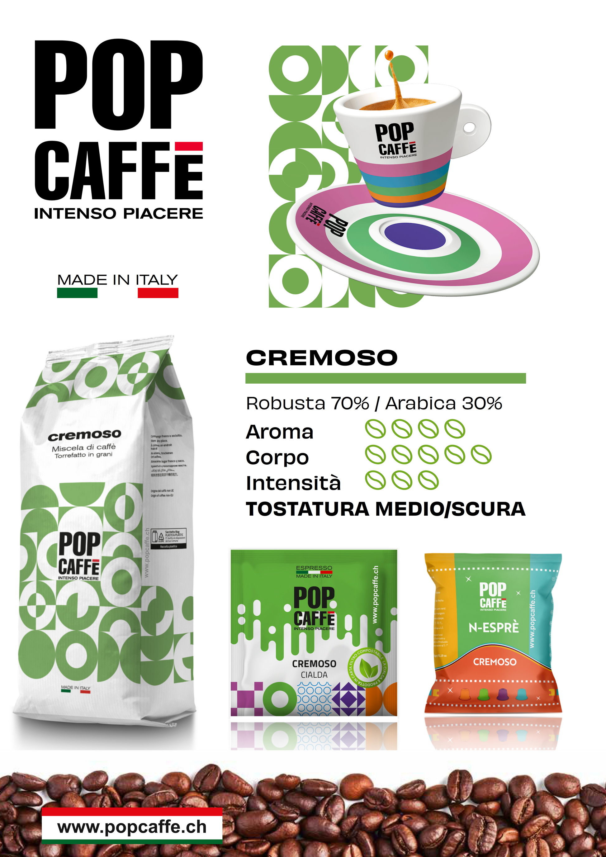 Aus der Verbindung ausgewählter Kaffees aus Südostasien und erlesener Arabicas aus Brasilien entsteht Cremoso: eine harmonische Mischung mit vollmundigem, zugleich feinem Charakter, die intensive Aromen, einen Nachgeschmack von gerösteten Mandeln und eine markante, süsse Note vereint. Die perfekte Mischung für jede Pause.