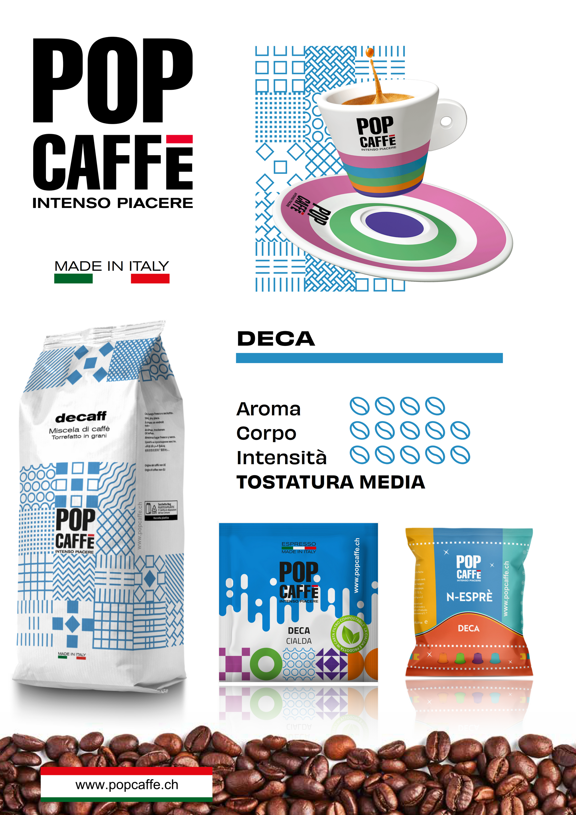 Miscela Deca vereint Arabica-Bohnen aus Mittelamerika mit indischen Robusta-Bohnen, die durch ein natürliches Wasserverfahren entkoffeiniert wurden. Das Ergebnis ist ein sanfter Kaffee mit einem süßen, würzigen Aroma. Die 44-mm-Filterpapier-Pads sind mit allen Maschinen des ESE-Systems kompatibel.
