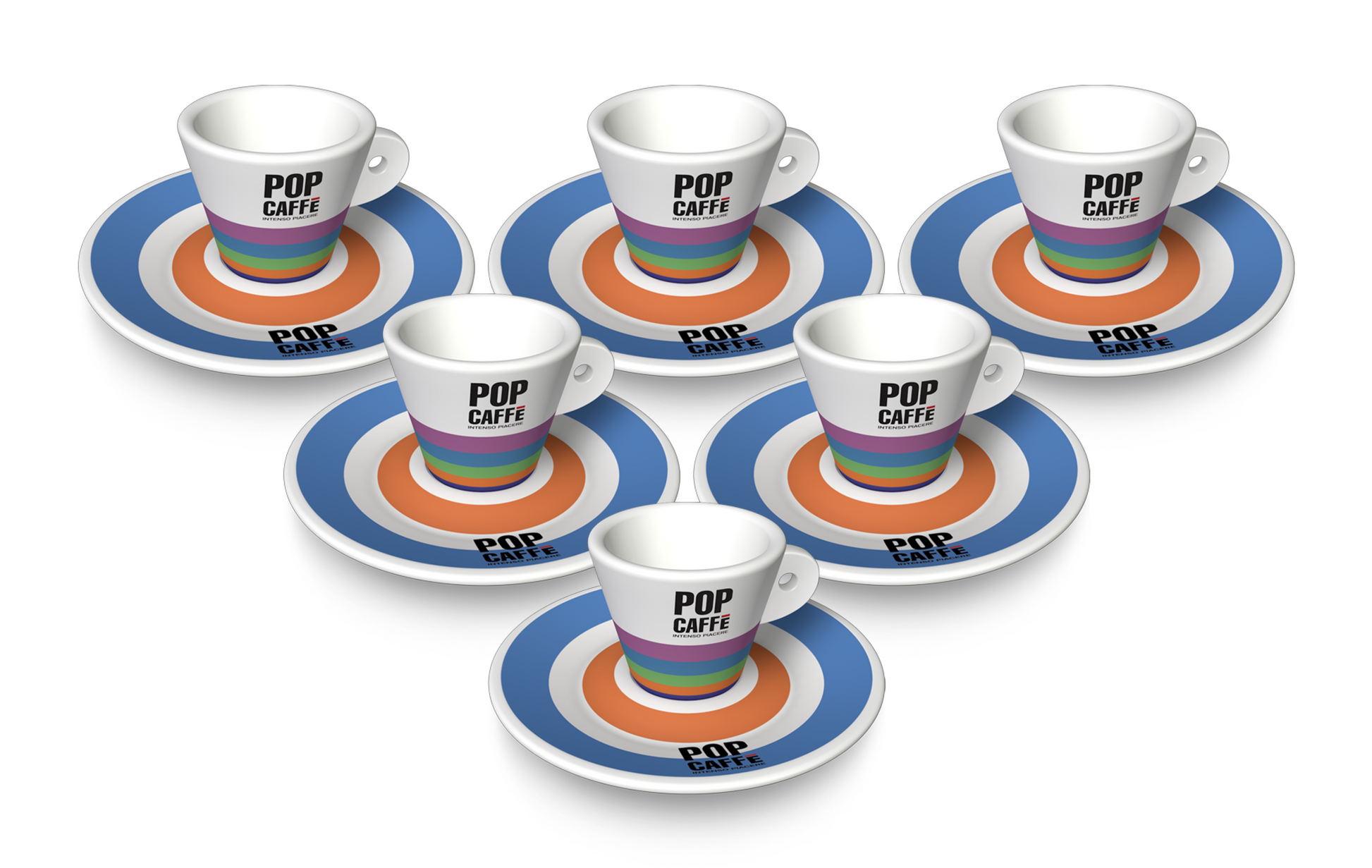 Set mit 6 Kaffeetassen und Untertassen.
