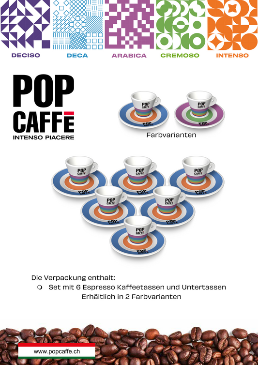 Set mit 6 Kaffeetassen und Untertassen.