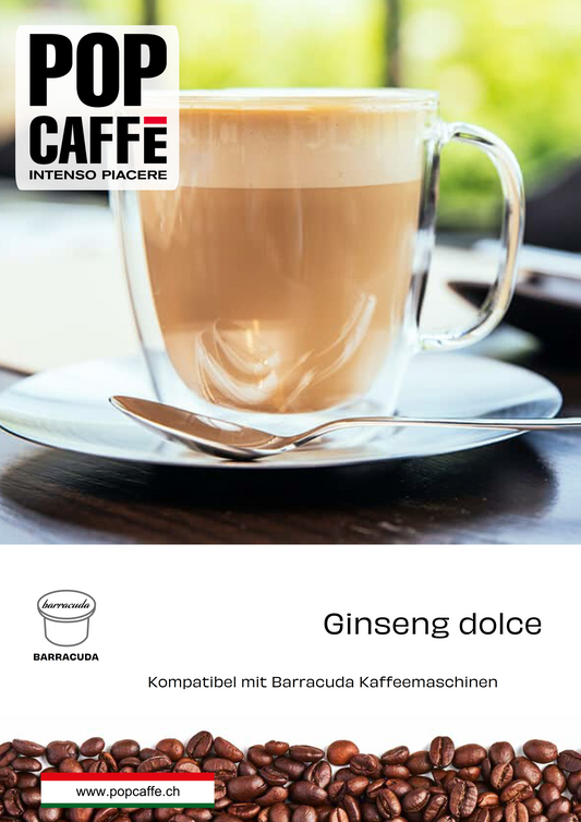 Ein Ausbruch von Energie und Süsse in der Tasse. Der ideale Genuss für eine energiegeladene Pause, aber mit einem weichen Geschmack.

Ginseng ist ein energiespendendes und stimulierendes Getränk, das die Konzentration und das Gedächtnis fördert und die Ausdauer steigert.

Ginseng-Kaffee wird durch die Zugabe von Ginsegwurzelpulver zum Kaffee hergestellt. Er enthält weniger Koffein als herkömmlicher Kaffee und hat einen süsseren Geschmack.