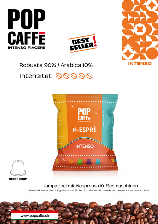 Kapseln N-Esprè
Kompatibel mit Nespresso-Maschinen
Miscela intenso entsteht aus einer sorgfältigen Mischung von Kaffees aus Zentral- und Südostasien sowie natürlichen Kaffees aus Afrika. Das Ergebnis ist ein Kaffee mit kräftigem, ausdrucksstarkem Geschmack, einem Hauch von Schokolade und Noten von gerösteten Mandeln. Die Kapseln sind mit Nespresso-Maschinen kompatibel und werden zur optimalen Aromaerhaltung in einer dreifach beschichteten Aluminiumverpackung unter Schutzatmosphäre versiegelt.