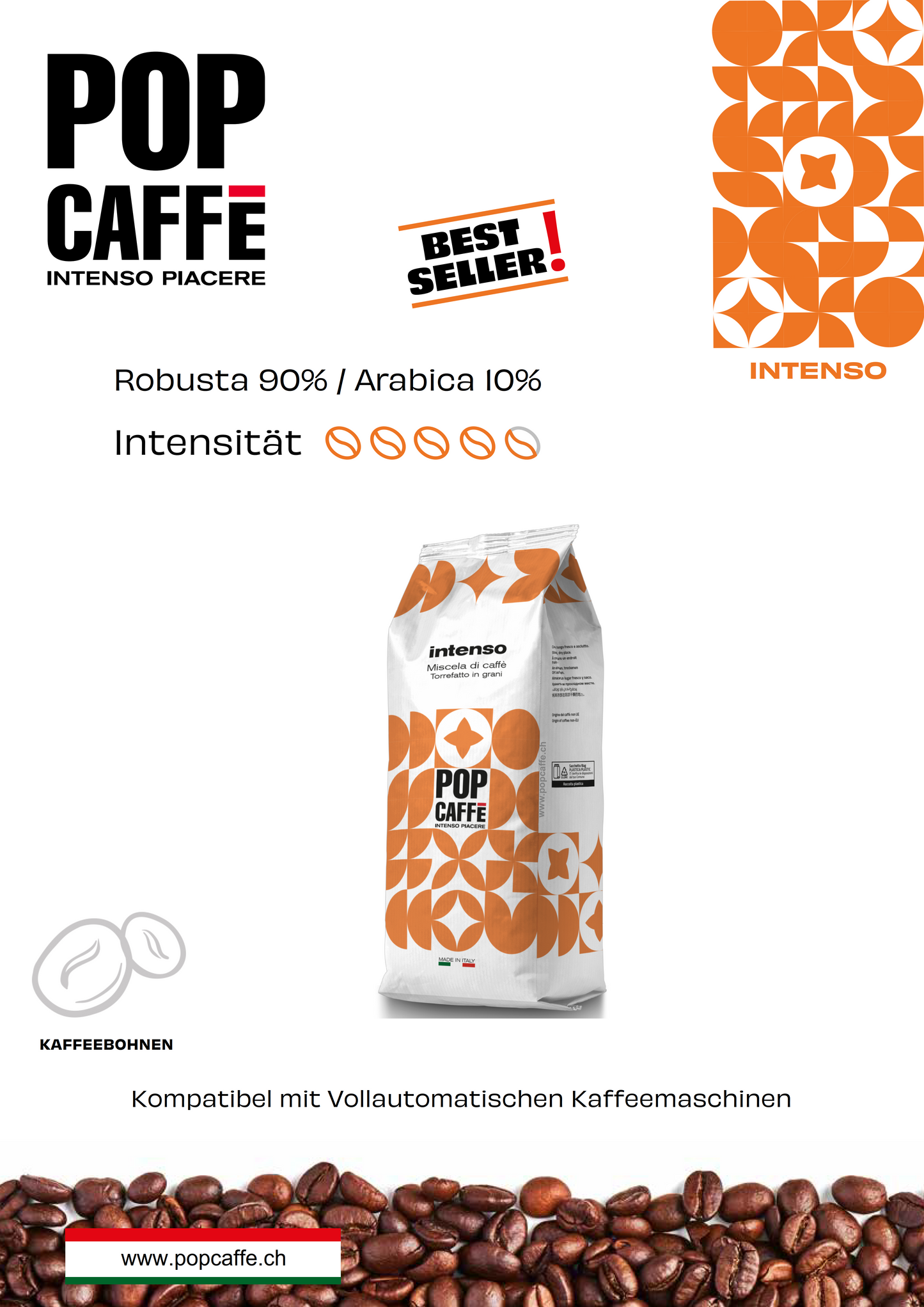 Die Kaffeemischung  intenso entsteht aus einer sorgfältigen Mischung von Kaffees aus Zentral- und Südostasien sowie natürlichen Kaffees aus Afrika. Das Ergebnis ist ein Kaffee mit kräftigem, ausdrucksstarkem Geschmack, einem Hauch von Schokolade und Noten von gerösteten Mandeln.