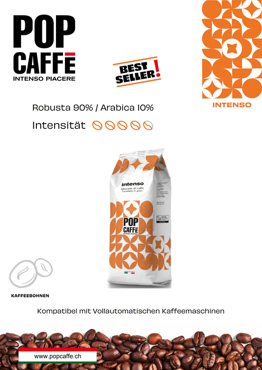 Die Kaffeemischung  intenso entsteht aus einer sorgfältigen Mischung von Kaffees aus Zentral- und Südostasien sowie natürlichen Kaffees aus Afrika. Das Ergebnis ist ein Kaffee mit kräftigem, ausdrucksstarkem Geschmack, einem Hauch von Schokolade und Noten von gerösteten Mandeln.